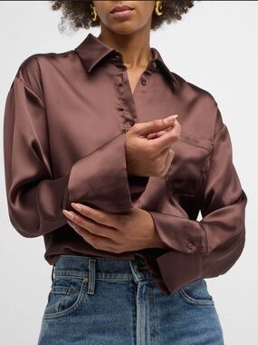Alice + Olivia Finely Oversized Satin Button-Front Shirt